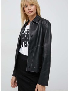 Kožená bunda PS Paul Smith dámská, černá barva, přechodná