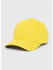 Bavlněná baseballová čepice BOSS žlutá barva, s aplikací