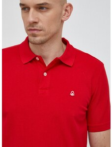 Bavlněné polo tričko United Colors of Benetton červená barva