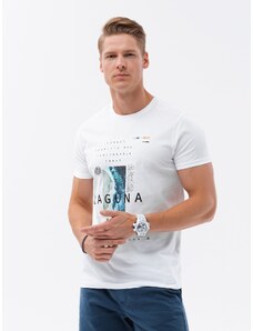 Ombre Clothing Pánské bavlněné tričko s potiskem - bílé V1 S1737