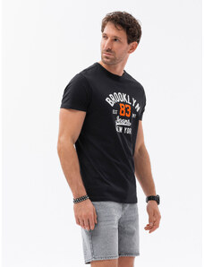Ombre Clothing Pánské bavlněné tričko s potiskem - černé V4 OM-TSPT-0126