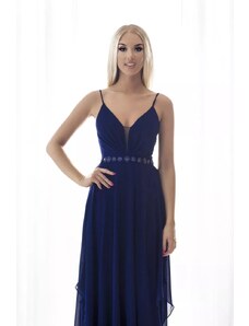 Plesové šaty na ramínka EVA & LOLA - tmavě modré