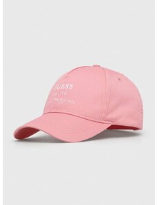 Bavlněná baseballová čepice Guess růžová barva, s potiskem