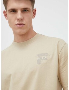 Bavlněné tričko Fila béžová barva, s potiskem