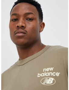 Bavlněné tričko New Balance zelená barva