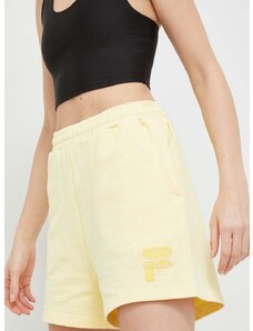 Bavlněné šortky Fila žlutá barva, s aplikací, high waist