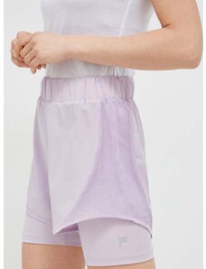 Tréninkové šortky Fila Revin fialová barva, hladké, high waist