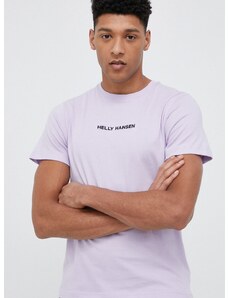 Bavlněné tričko Helly Hansen fialová barva, 53936-697