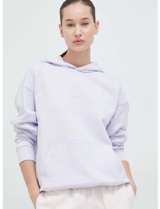 Bavlněná mikina New Balance dámská, fialová barva, s kapucí, hladká