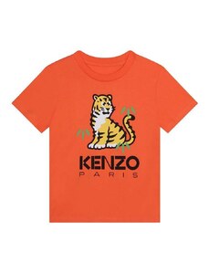 Dětské bavlněné tričko Kenzo Kids oranžová barva, s potiskem