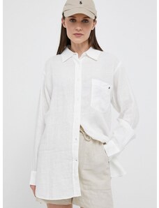 Plátěná košile Tommy Hilfiger dámská, béžová barva, relaxed, s klasickým límcem