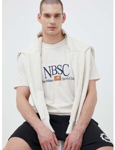 Bavlněné tričko New Balance béžová barva, s potiskem