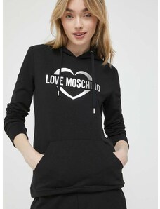 Mikina Love Moschino dámská, černá barva, s kapucí, s potiskem
