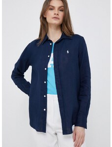 Plátěná košile Polo Ralph Lauren tmavomodrá barva, regular, s klasickým límcem, 211920516