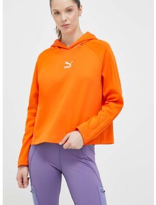 Mikina Puma dámská, oranžová barva, s kapucí, hladká