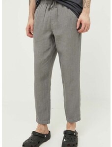 Plátěné kalhoty Superdry šedá barva, jednoduché