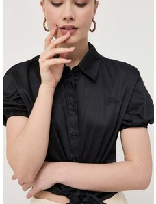 Košile Guess dámská, černá barva, relaxed, s klasickým límcem