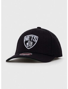 Čepice s vlněnou směsí Mitchell&Ness Brooklyn Nets černá barva, s aplikací