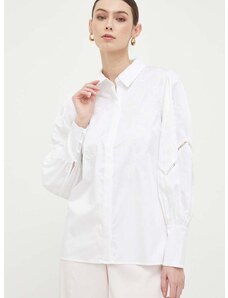 Plátěná košile Guess bílá barva, regular, s klasickým límcem