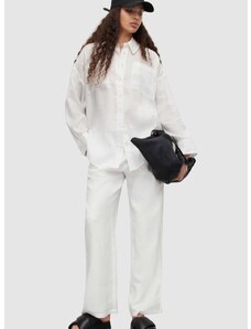 Plátěné kalhoty AllSaints bílá barva, široké, high waist
