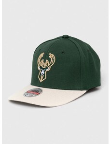 Čepice s vlněnou směsí Mitchell&Ness Milwaukee Bucks zelená barva, s aplikací
