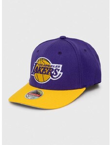 Čepice s vlněnou směsí Mitchell&Ness Los Angeles Lakers fialová barva, s aplikací