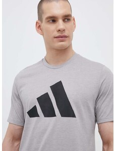 Tréninkové tričko adidas Performance Train Essentials Feelready Logo šedá barva, s potiskem, IB8276