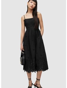 Bavlněné šaty AllSaints černá barva, midi