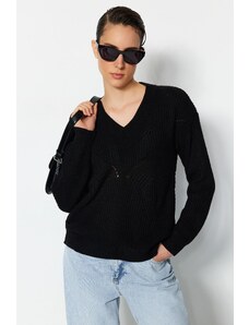 Trendyol černý prolamovaný/perforovaný pletený svetr