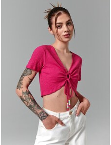 Sinsay - Crop top s ozdobným vázáním - fuchsiová