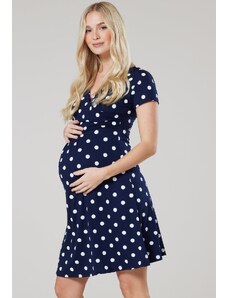 Chelsea Clark Těhotenské a kojící šaty 3v1 Happy Mama modré s puntíky