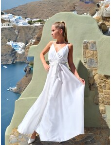 ITALSKÁ MÓDA Dlouhé bílé saténové šaty MIA na ramínka