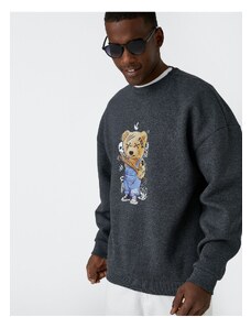 Koton Bear Printed Sweatshirt Raised Crew Neck