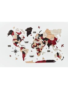 B2B Dřevěná mapa světa na stěnu, 3D