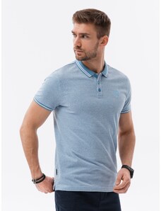 Ombre Clothing Pánská melanžová polokošile s kontrastním límečkem - modrá V3 S1618
