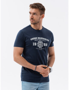 Ombre Clothing Pánské bavlněné tričko s potiskem - tmavě modré V3 S1748