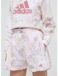 Kraťasy adidas dámské, růžová barva, vzorované, high waist