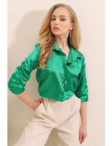 Bigdart 3964 Lightly Flowy Satin Shirt - Green