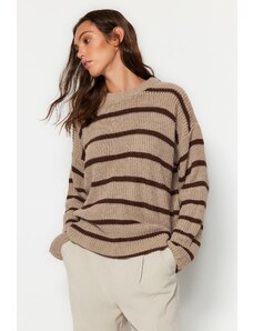 Trendyol béžový pruhovaný pletený svetr se širokým vzorem