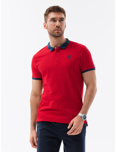 Ombre Clothing Pánská polokošile s kontrastními prvky - červená V4 S1634