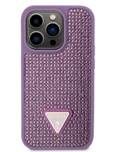 Ochranný kryt pro iPhone 14 Pro - Guess, Rhinestones Triangle Metal Logo Purple