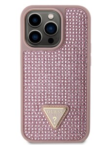 Ochranný kryt pro iPhone 14 Pro - Guess, Rhinestones Triangle Metal Logo Pink