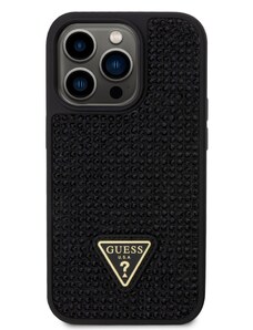 Ochranný kryt pro iPhone 14 Pro - Guess, Rhinestones Triangle Metal Logo Black