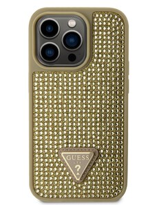 Ochranný kryt pro iPhone 14 Pro - Guess, Rhinestones Triangle Metal Logo Gold