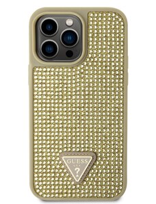 Ochranný kryt pro iPhone 14 Pro MAX - Guess, Rhinestones Triangle Metal Logo Gold