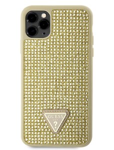 Ochranný kryt pro iPhone 11 Pro MAX - Guess, Rhinestones Triangle Metal Logo Gold