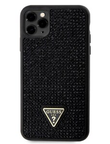 Ochranný kryt pro iPhone 11 Pro MAX - Guess, Rhinestones Triangle Metal Logo Black