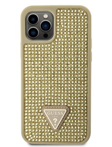 Ochranný kryt pro iPhone 12 / 12 Pro - Guess, Rhinestones Triangle Metal Logo Gold