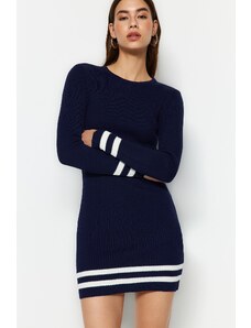 Trendyol Navy Blue Mini Knitwear Striped Both Dress