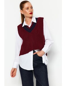 Trendyol Claret Red Crop V-Neck pletený svetr